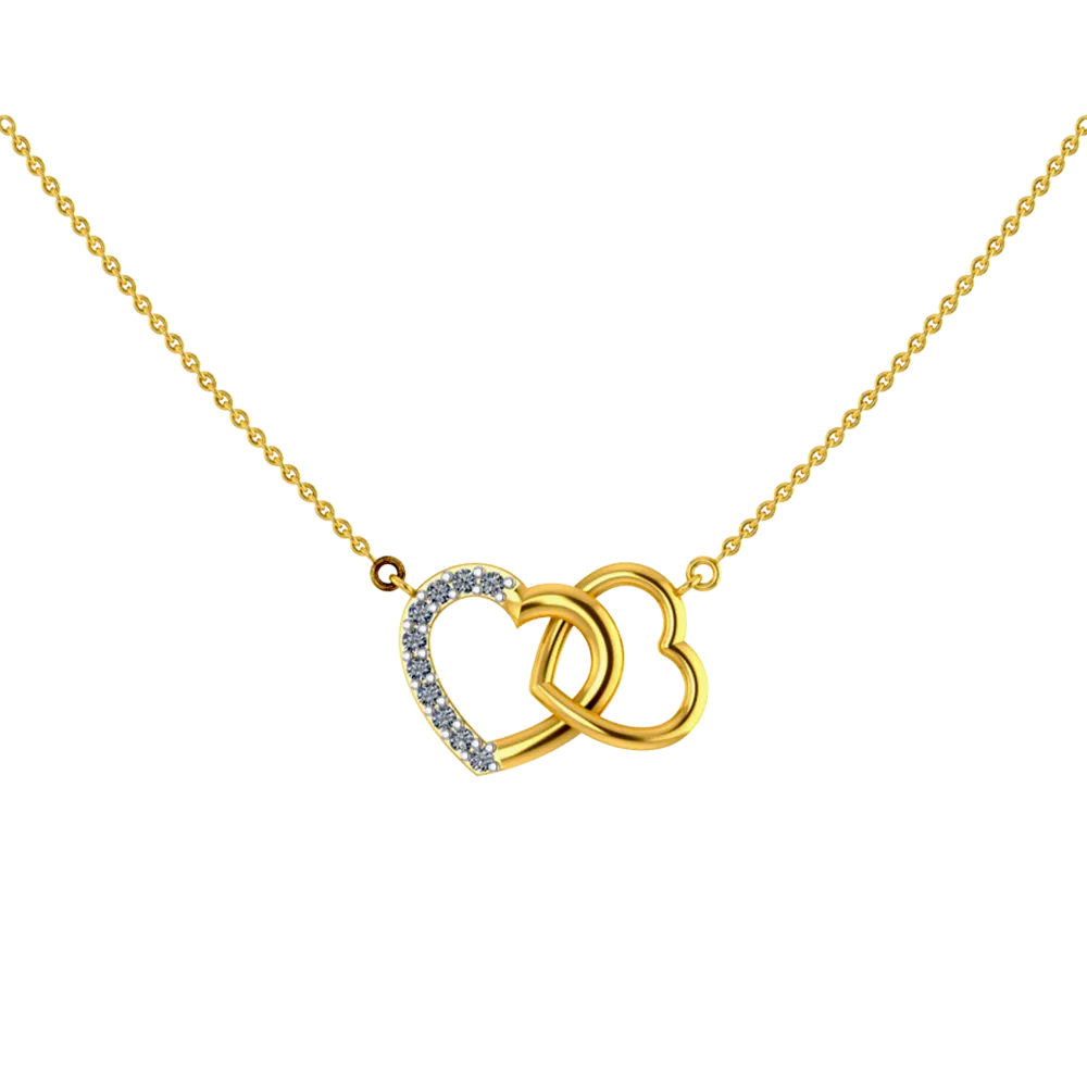 Heart-lock Themed Diamond-studded Gold Necklace