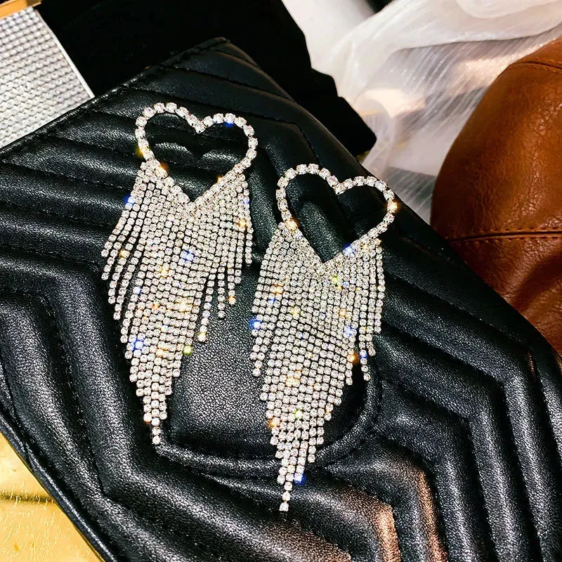 Heart-shape rhinestone earrings--fun