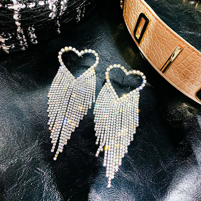 Heart-shape rhinestone earrings--fun