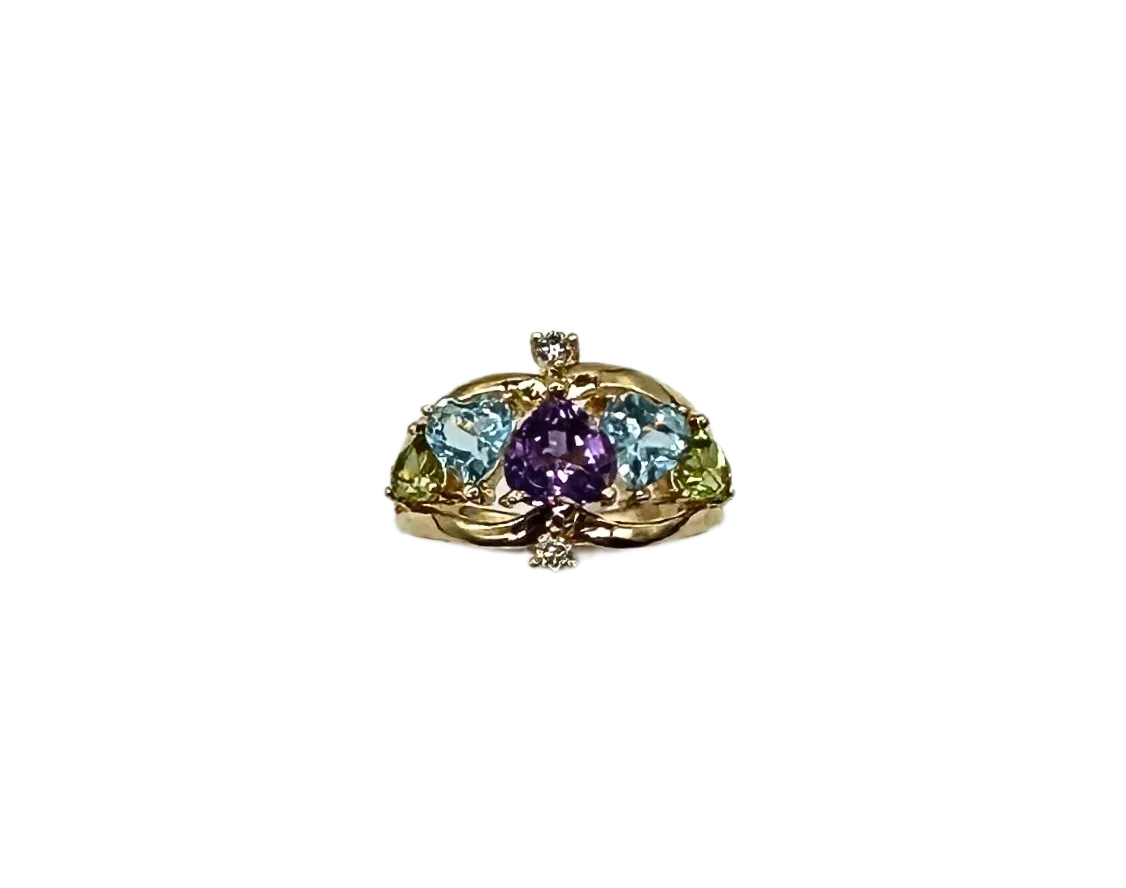 Heart-Shaped Amethyst, Blue Topaz, and Peridot Ring