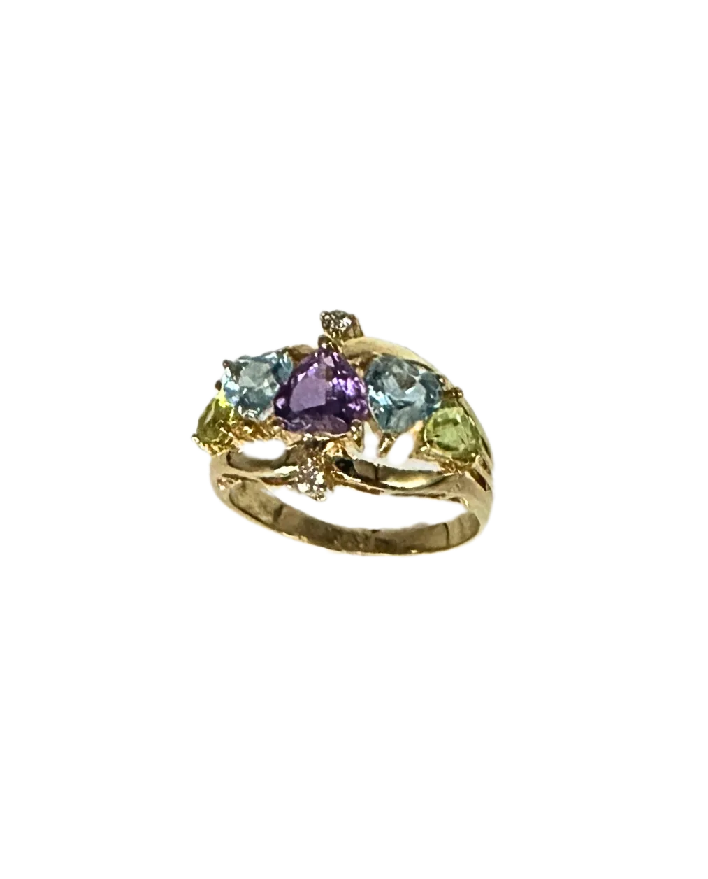 Heart-Shaped Amethyst, Blue Topaz, and Peridot Ring