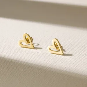 Heart Stud Earrings Yellow Gold Finish