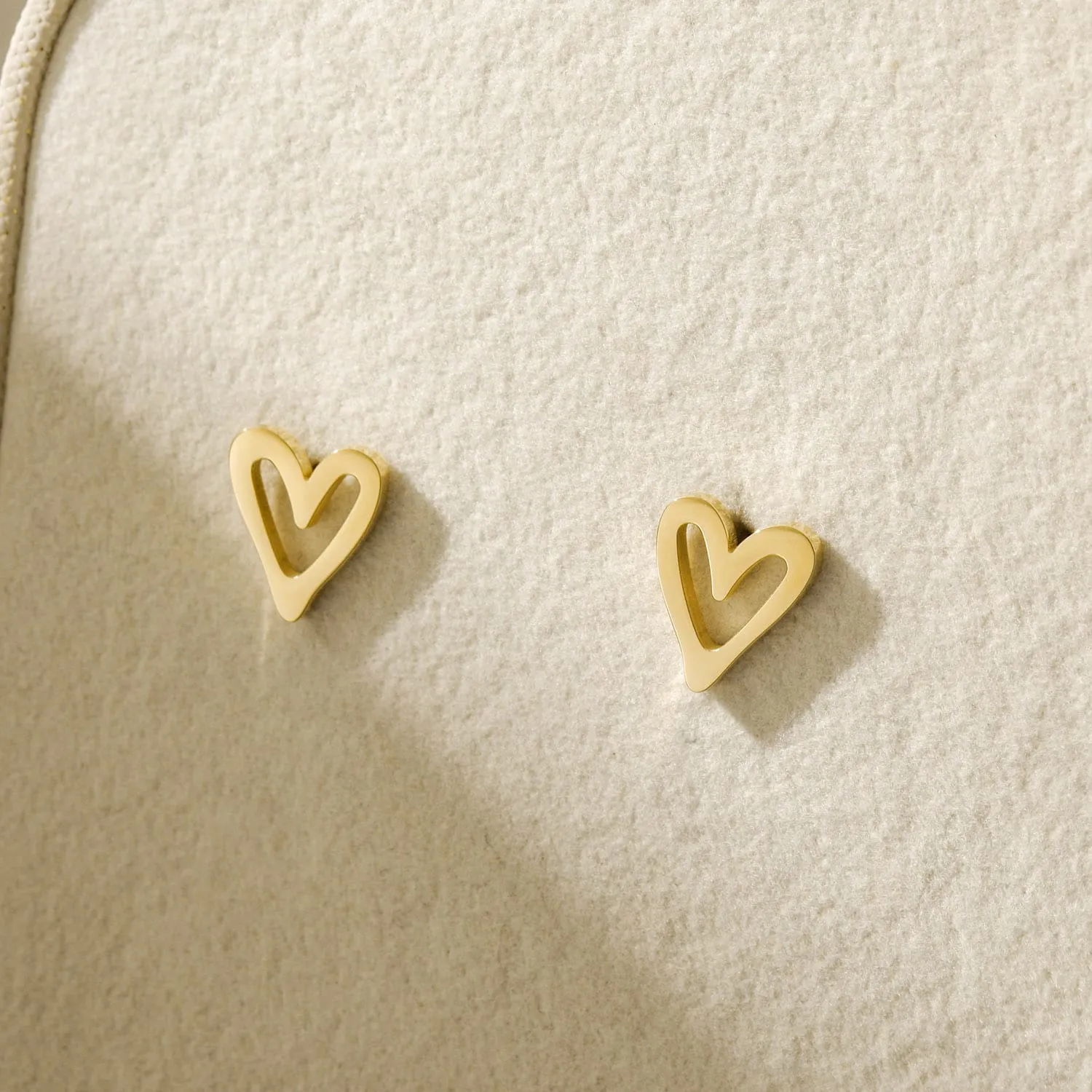 Heart Stud Earrings Yellow Gold Finish