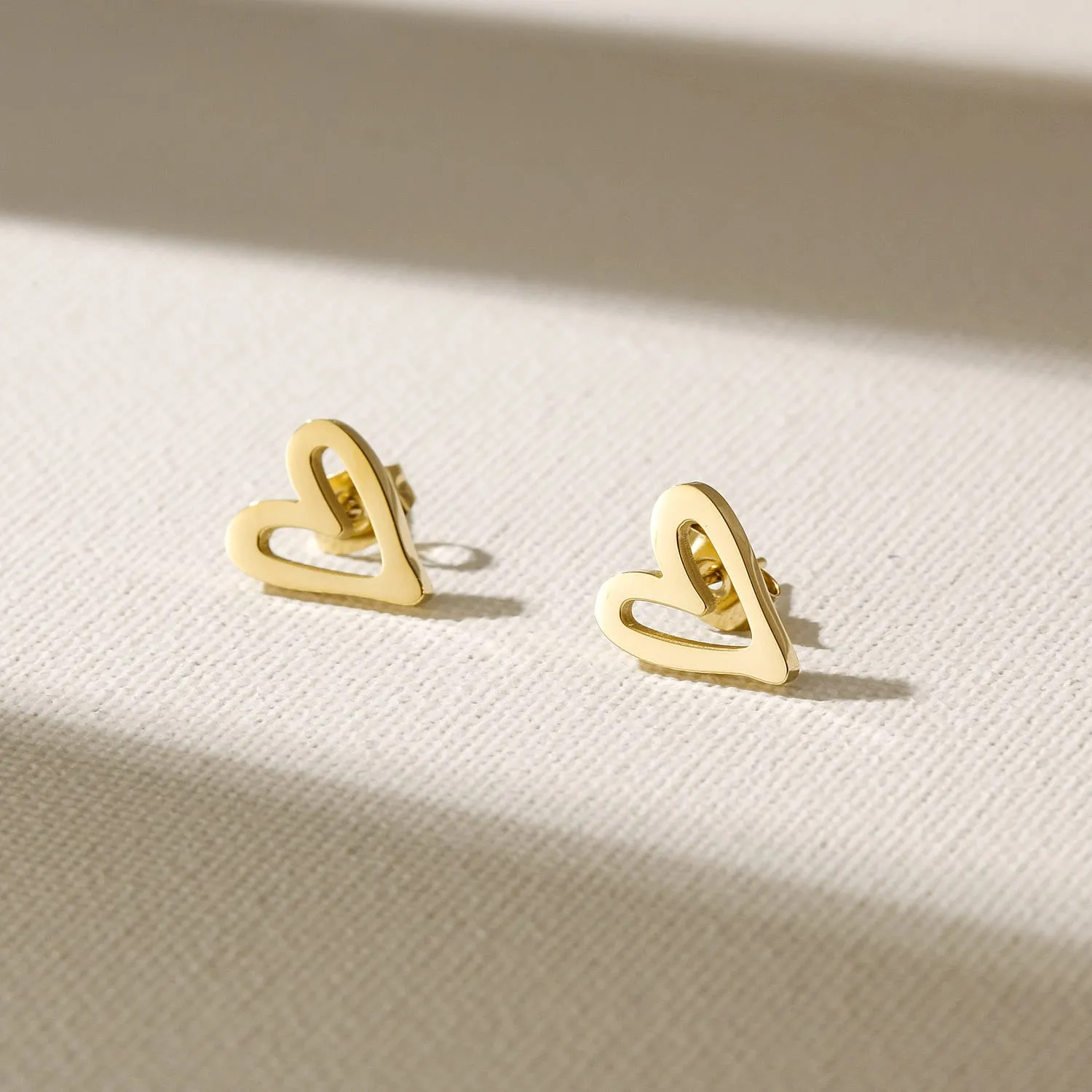 Heart Stud Earrings Yellow Gold Finish