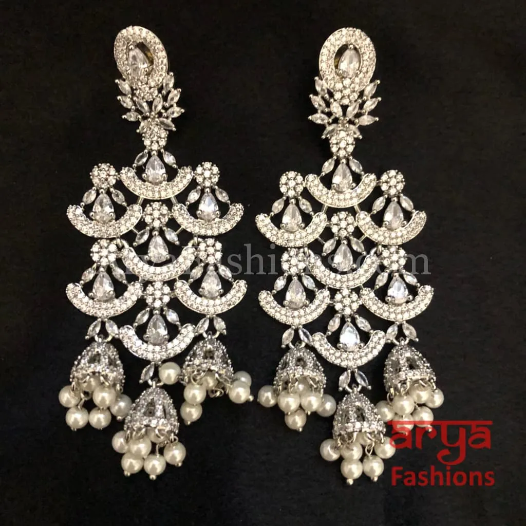 Heer CZ Chandbali Earrings Rose Gold/Silver finish