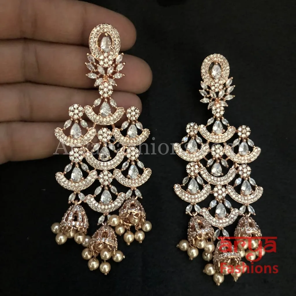 Heer CZ Chandbali Earrings Rose Gold/Silver finish