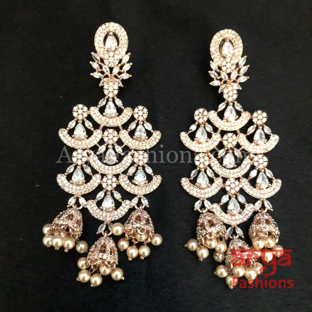 Heer CZ Chandbali Earrings Rose Gold/Silver finish