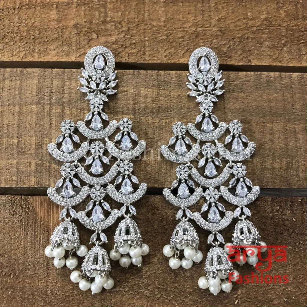 Heer CZ Chandbali Earrings Rose Gold/Silver finish