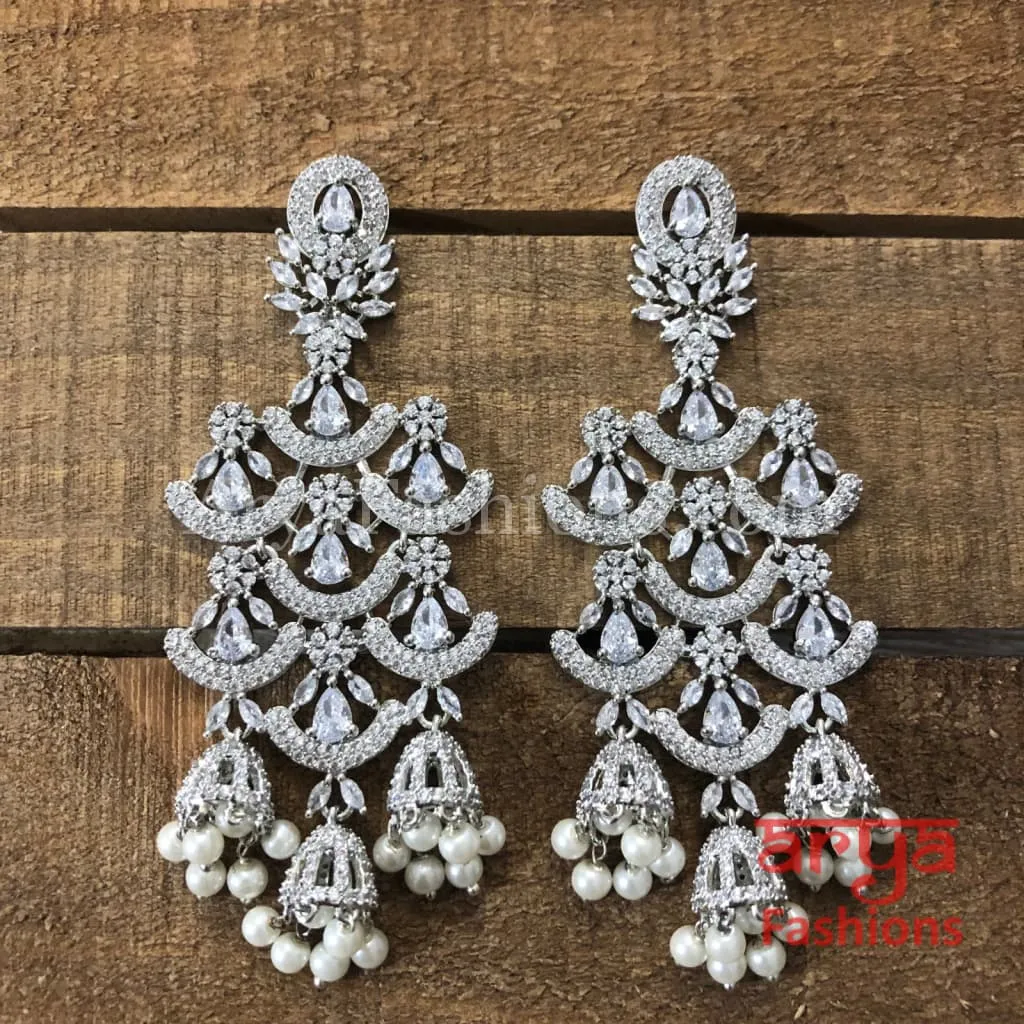 Heer CZ Chandbali Earrings Rose Gold/Silver finish