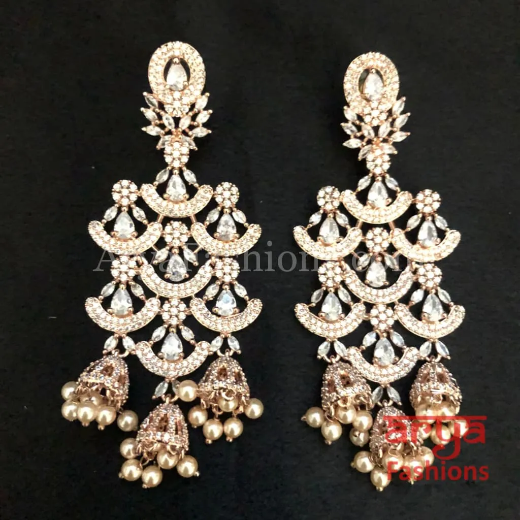 Heer CZ Chandbali Earrings Rose Gold/Silver finish