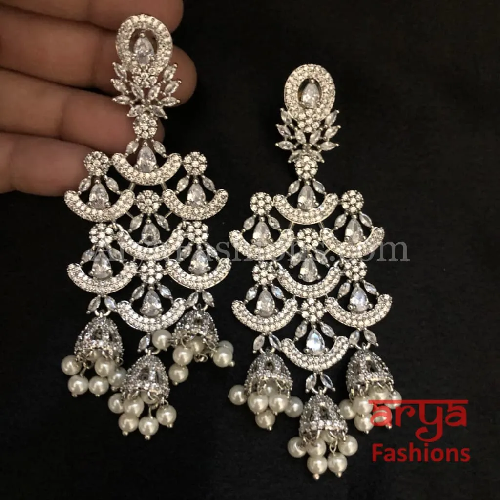 Heer CZ Chandbali Earrings Rose Gold/Silver finish