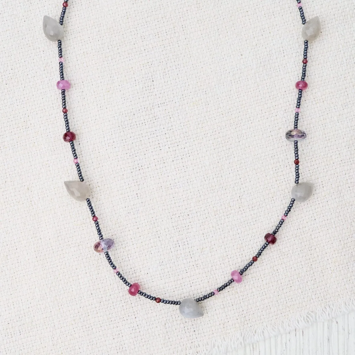 Hematite Glass Bead Station Necklace