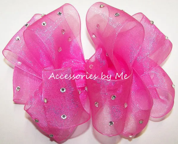 High Glitz Hot Pink Organza Hair Bow