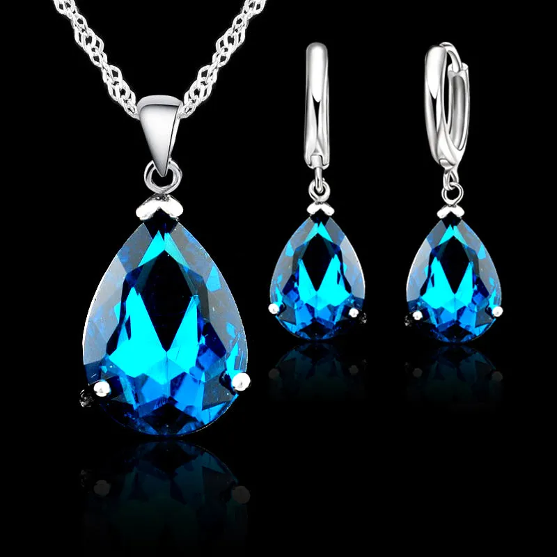 JEXXI   925 Sterling Silver Water Drop Crystal Necklace & Earring Set