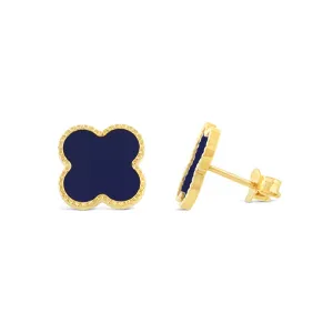 Lapis Quatrefoil Stud Earrings 14mm