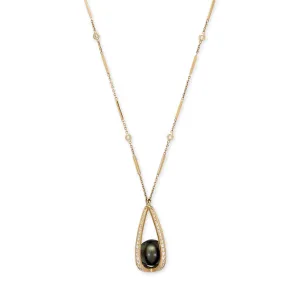 LARGE PAVE CAGE WITH BLACK PEARL SMOOTH BAR NECKLACE