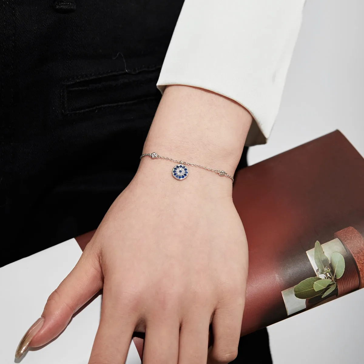 Lola Bezel CZ Floating Round Evil Eye Bracelet