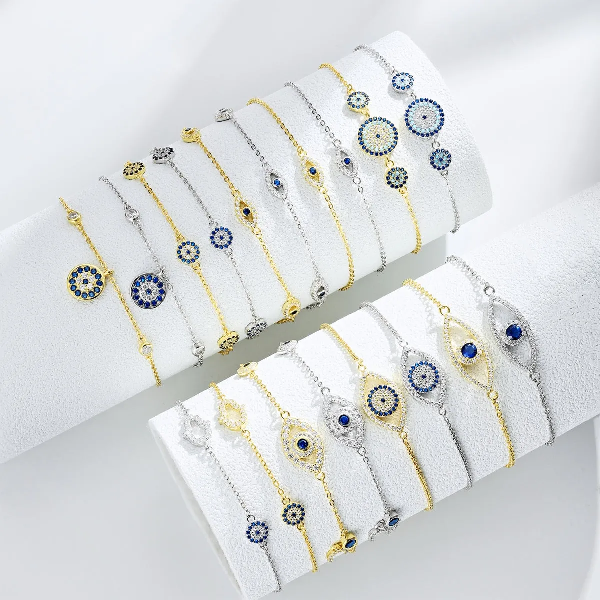 Lola Bezel CZ Floating Round Evil Eye Bracelet