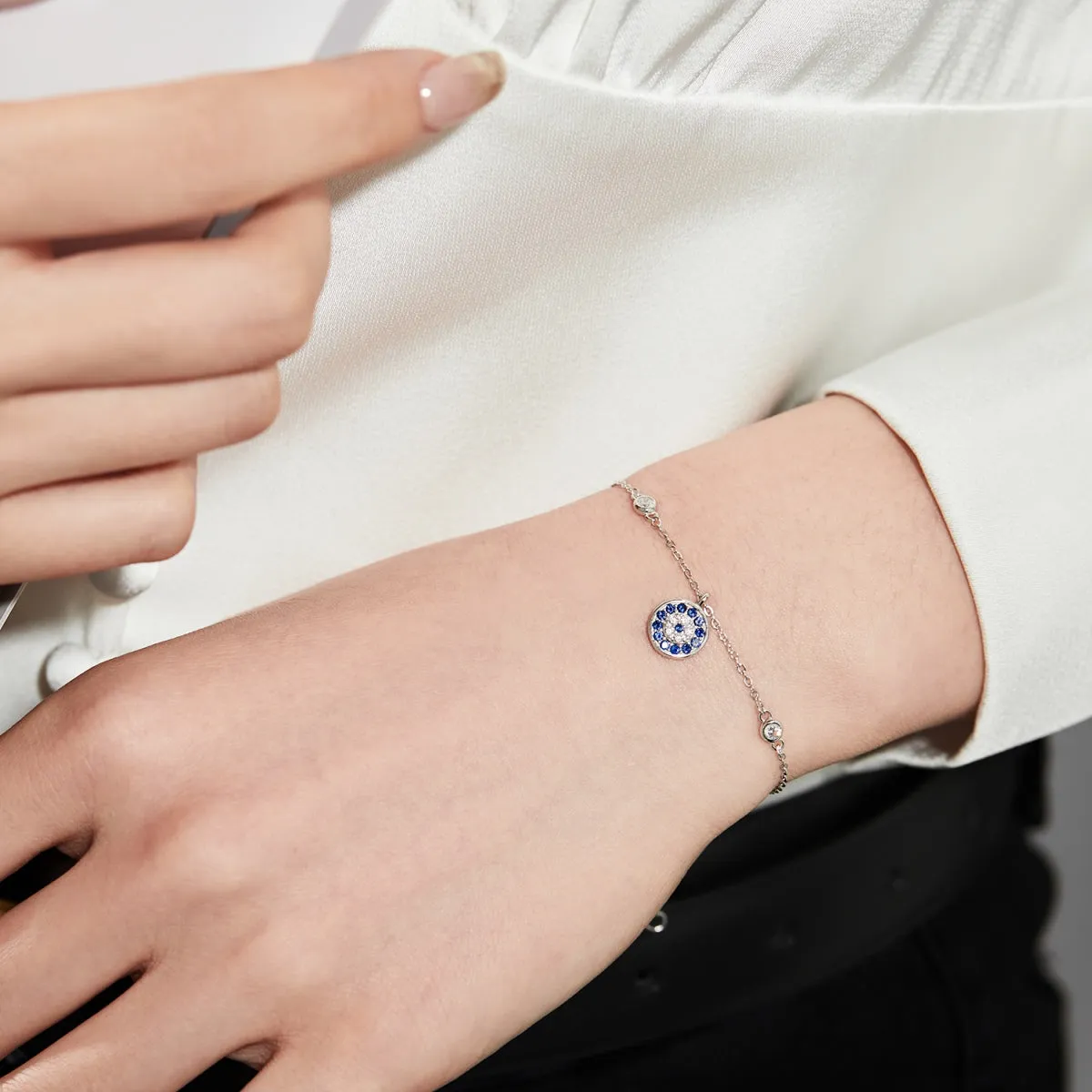 Lola Bezel CZ Floating Round Evil Eye Bracelet