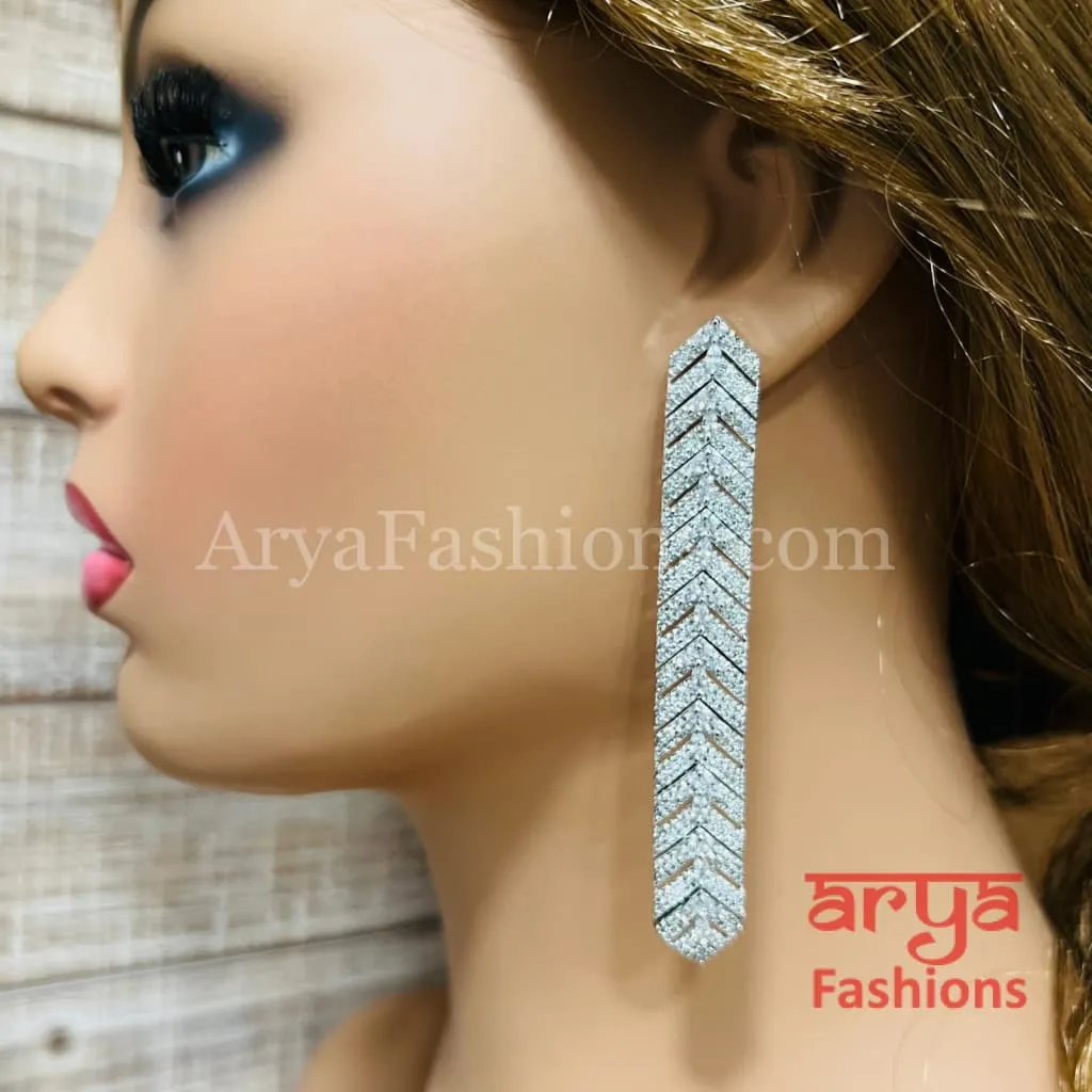 Long Silver CZ Earrings / Designer Cubic Zirconia earrings/ CZ Earrings / Cubic Zirconia Earrings