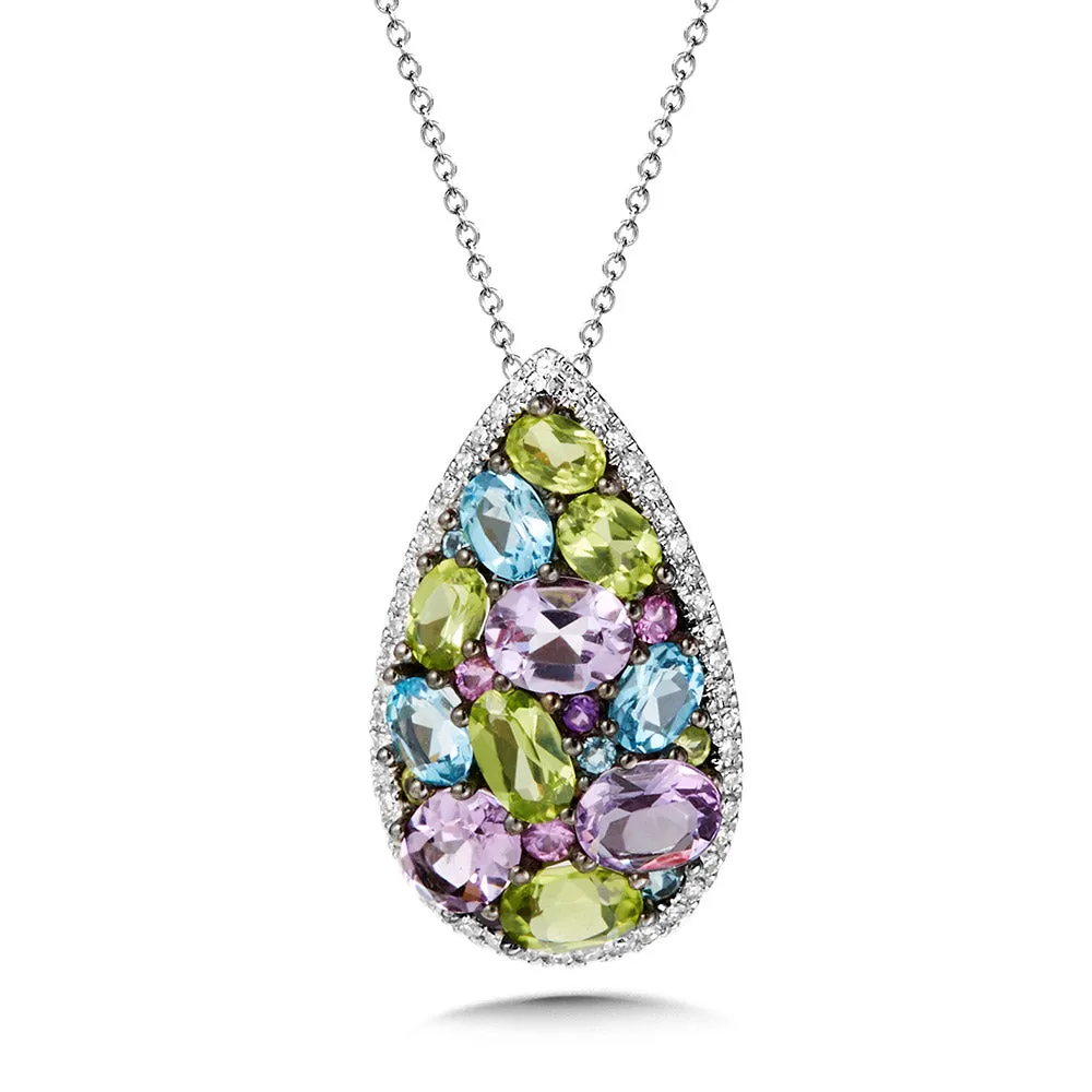 Mix Melody & Diamond Halo Teardrop Pendant