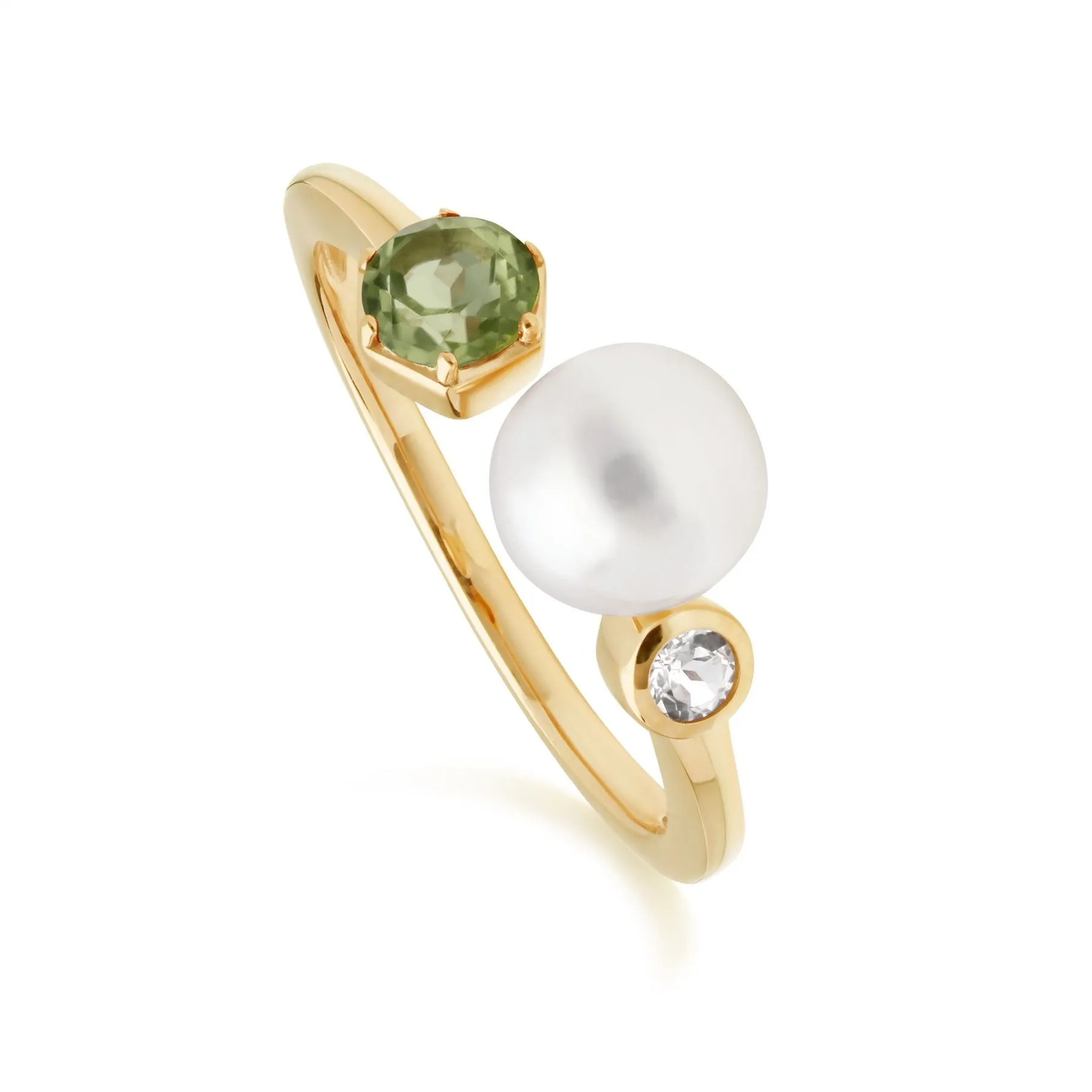 Moderen Perle, Peridot & Topas Offen Ring in Vergoldetem Sterling Silber