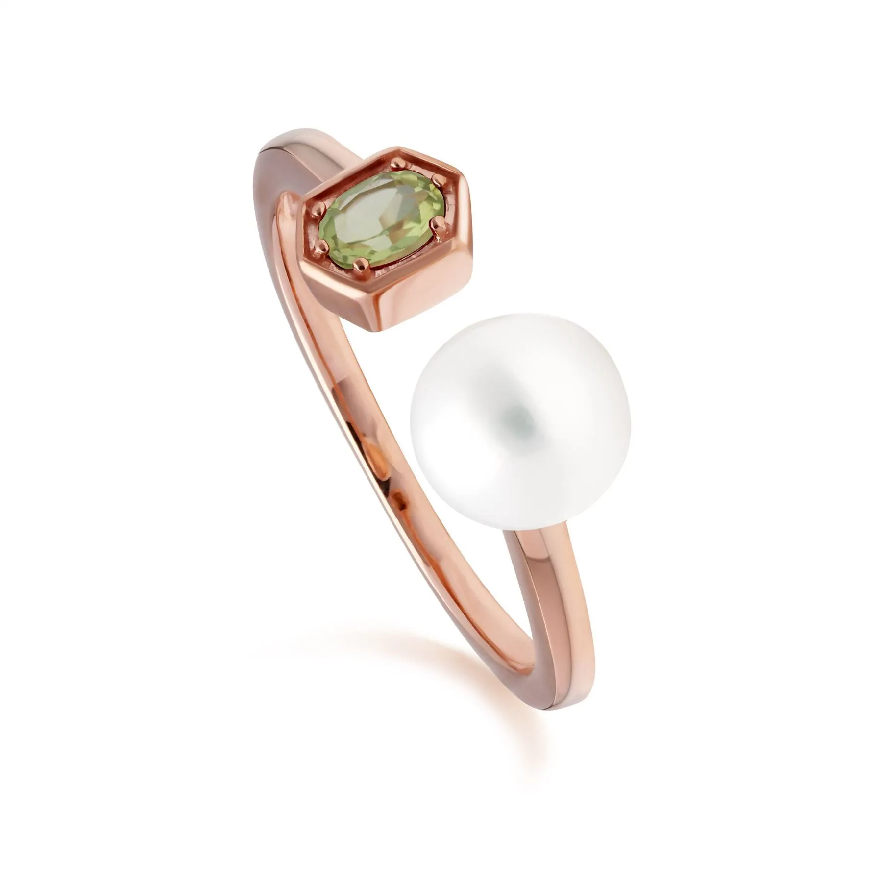 Moderne Perle & Peridot Offen Ring in Rose Vergoldetem Sterling Silber