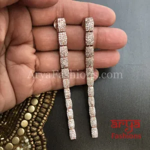 Naila Rose Gold Long Cubic Zirconia Party Earrings