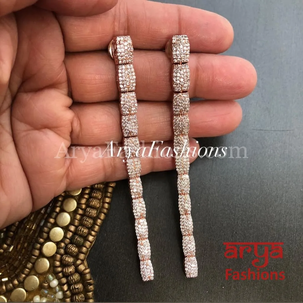 Naila Rose Gold Long Cubic Zirconia Party Earrings