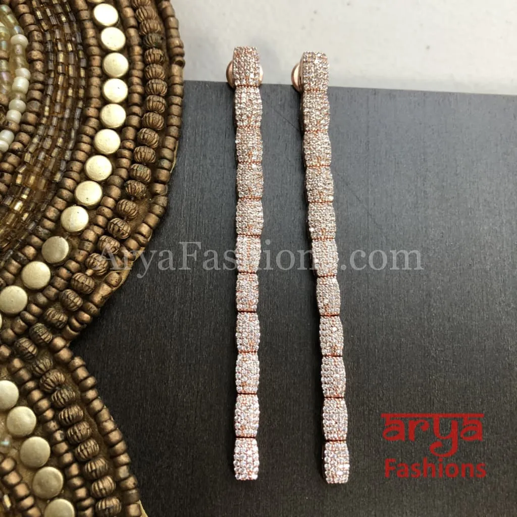 Naila Rose Gold Long Cubic Zirconia Party Earrings