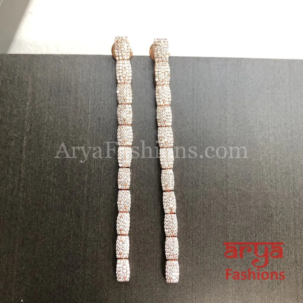 Naila Rose Gold Long Cubic Zirconia Party Earrings