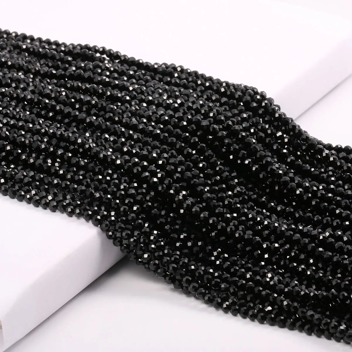 Natural Black Spinel Small Size Faceted Round Beads Semi Precious Healing Energy Gemstone DIY Jewelry Making Design for Bracelet 2mm 3mm