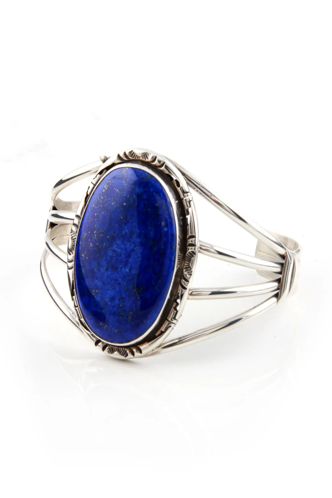 Navajo Ted Secatero Sterling Silver Lapis Lazuli Cuff Bracelet