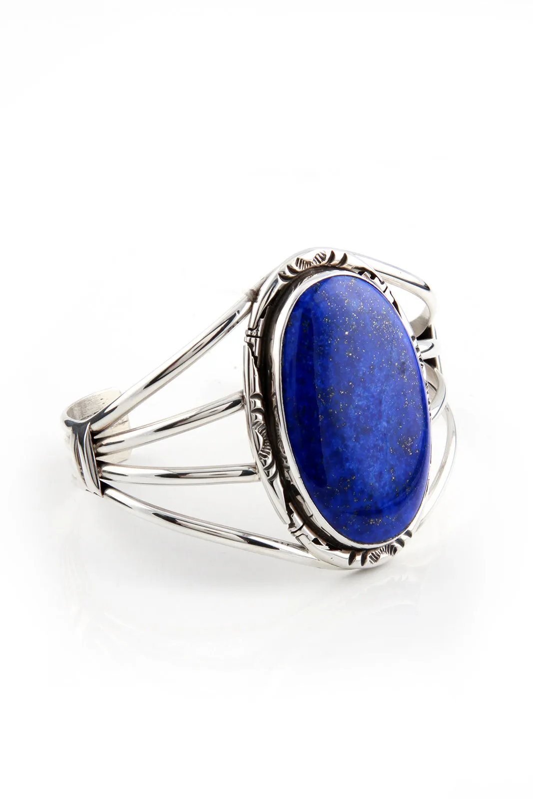 Navajo Ted Secatero Sterling Silver Lapis Lazuli Cuff Bracelet