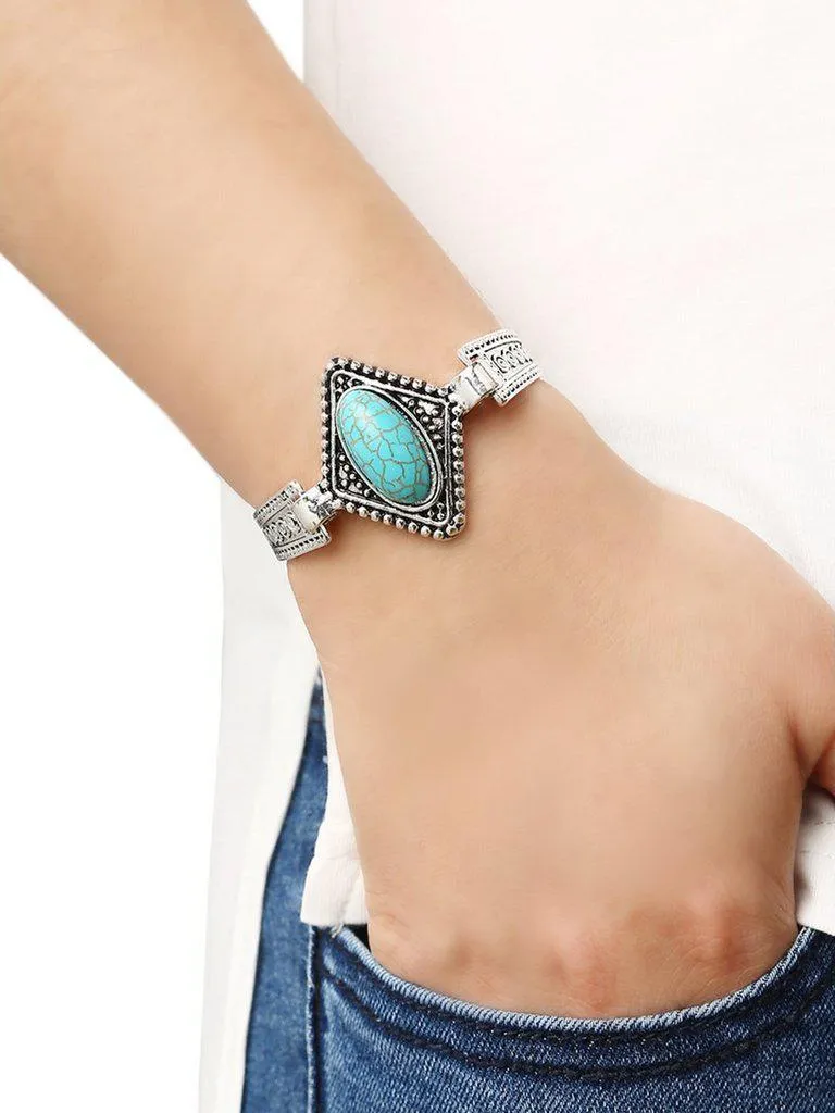 Oval Turquoise Set-in Carved Bracelet