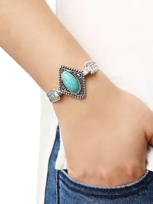 Oval Turquoise Set-in Carved Bracelet