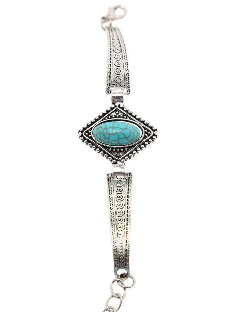 Oval Turquoise Set-in Carved Bracelet