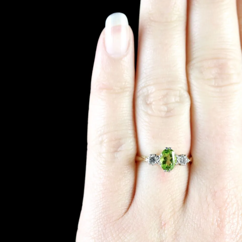 Peridot Diamond Trilogy Engagement Ring Dated London 1971