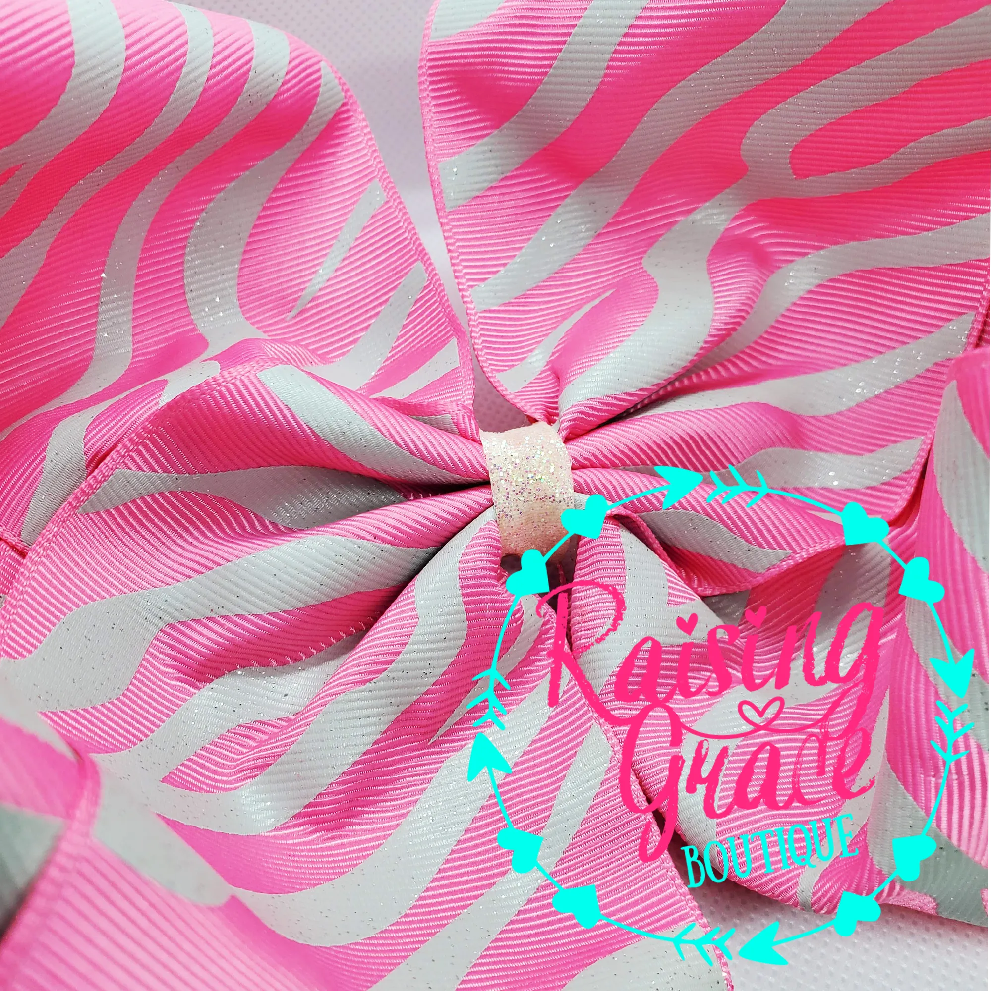 Pink with White Glitter Zebra Stripes Hair Bow