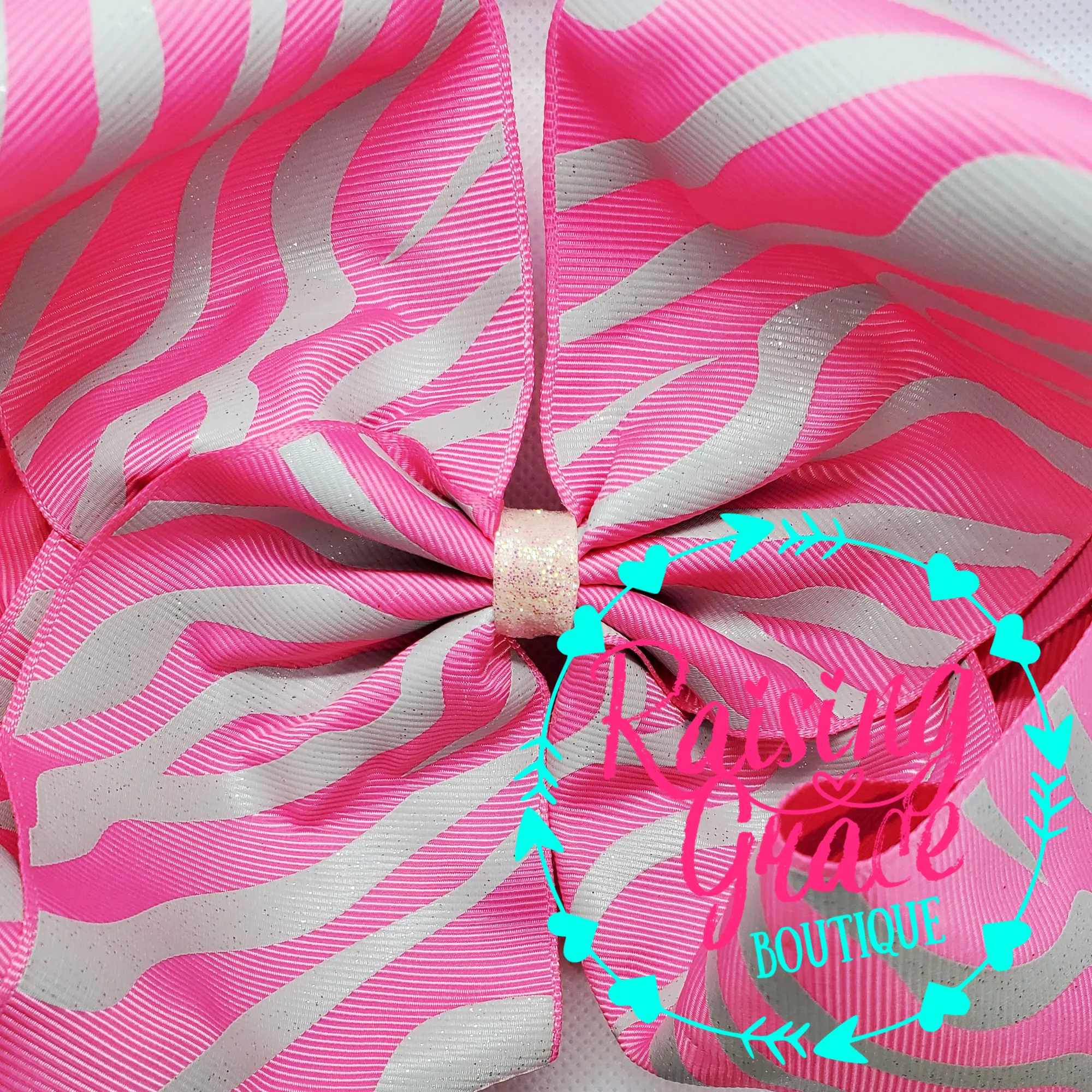 Pink with White Glitter Zebra Stripes Hair Bow