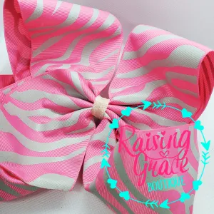 Pink with White Glitter Zebra Stripes Hair Bow