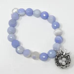 PowerBeads by jen Petites Blue Agate Bracelet with Bird's Nest Charm