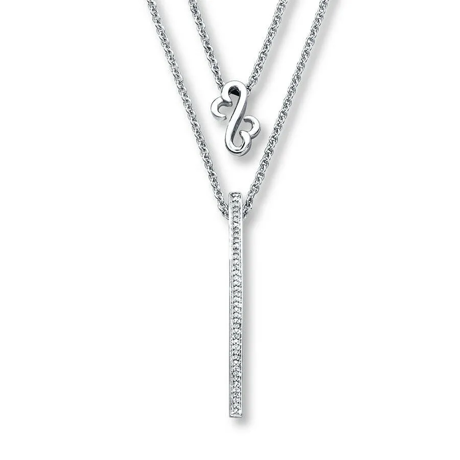 Pre-Owned Kay 1/20 ct Diamond Open Hearts Necklace in Sterling Silver