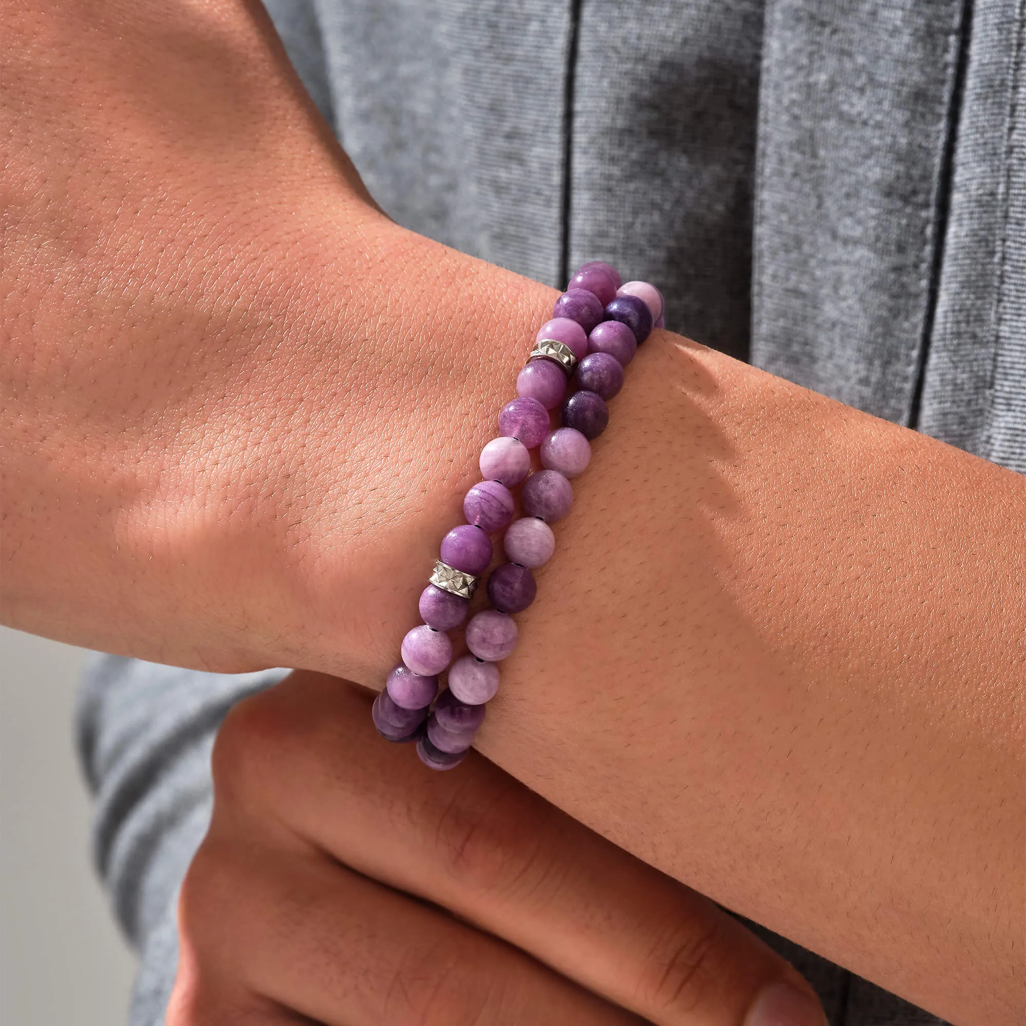 Purple Fluorite Double Beaded Bracelet