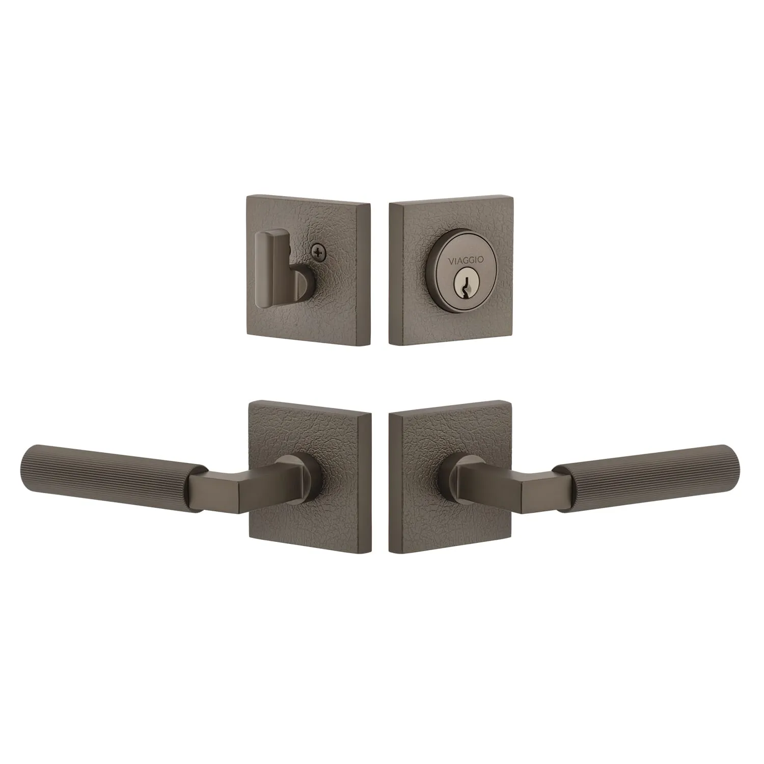 Quadrato Leather Rosette Entry Set with Contempo Fluted Lever  in Titanium Gray