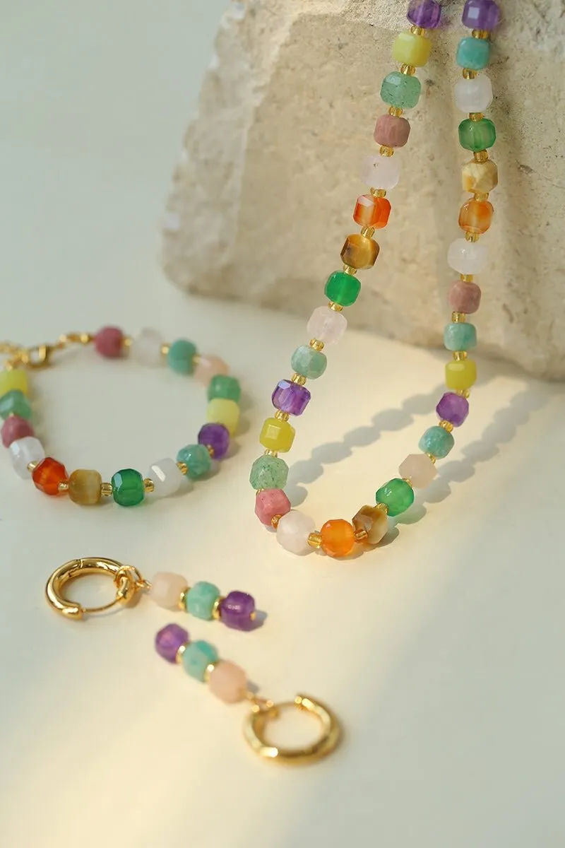 Rainbow Candy Cube Gemstone Beaded Bracelet