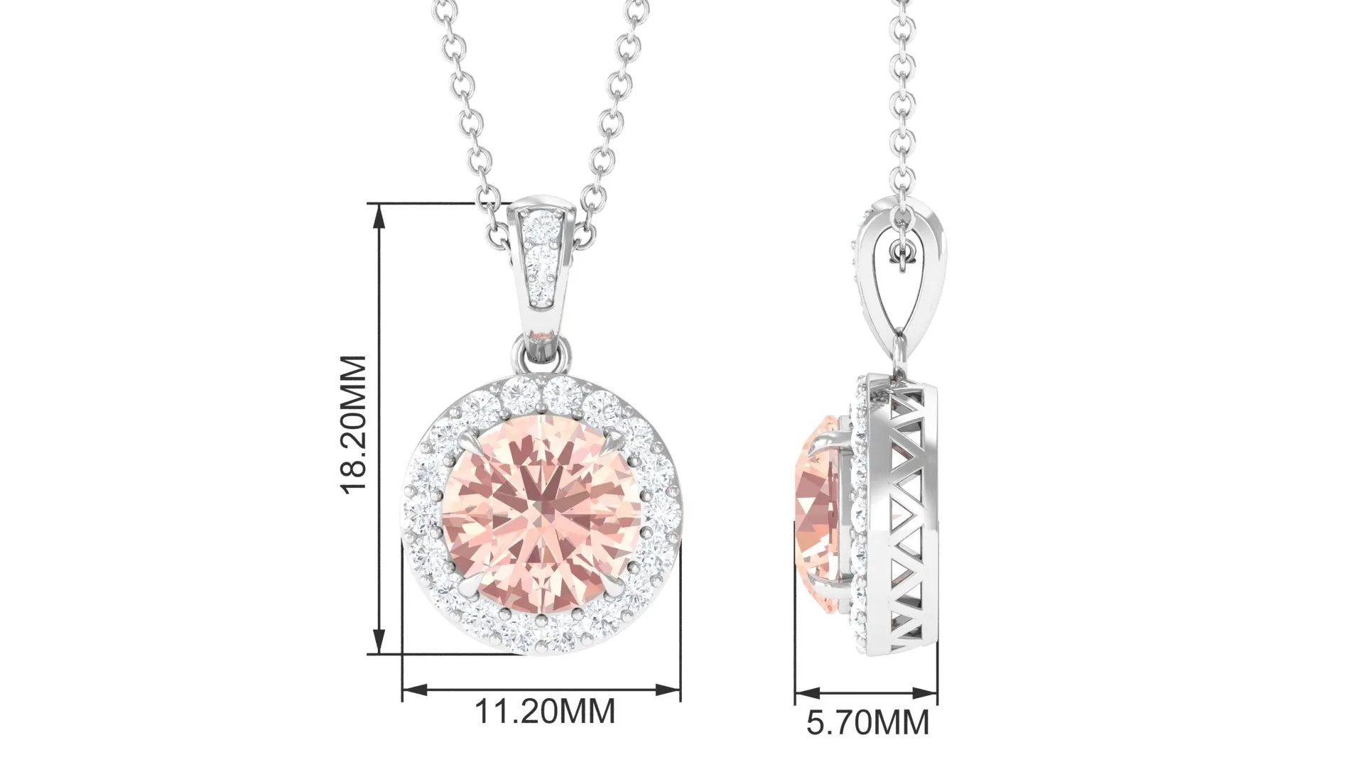 Real Morganite Pendant Necklace With Diamond Halo