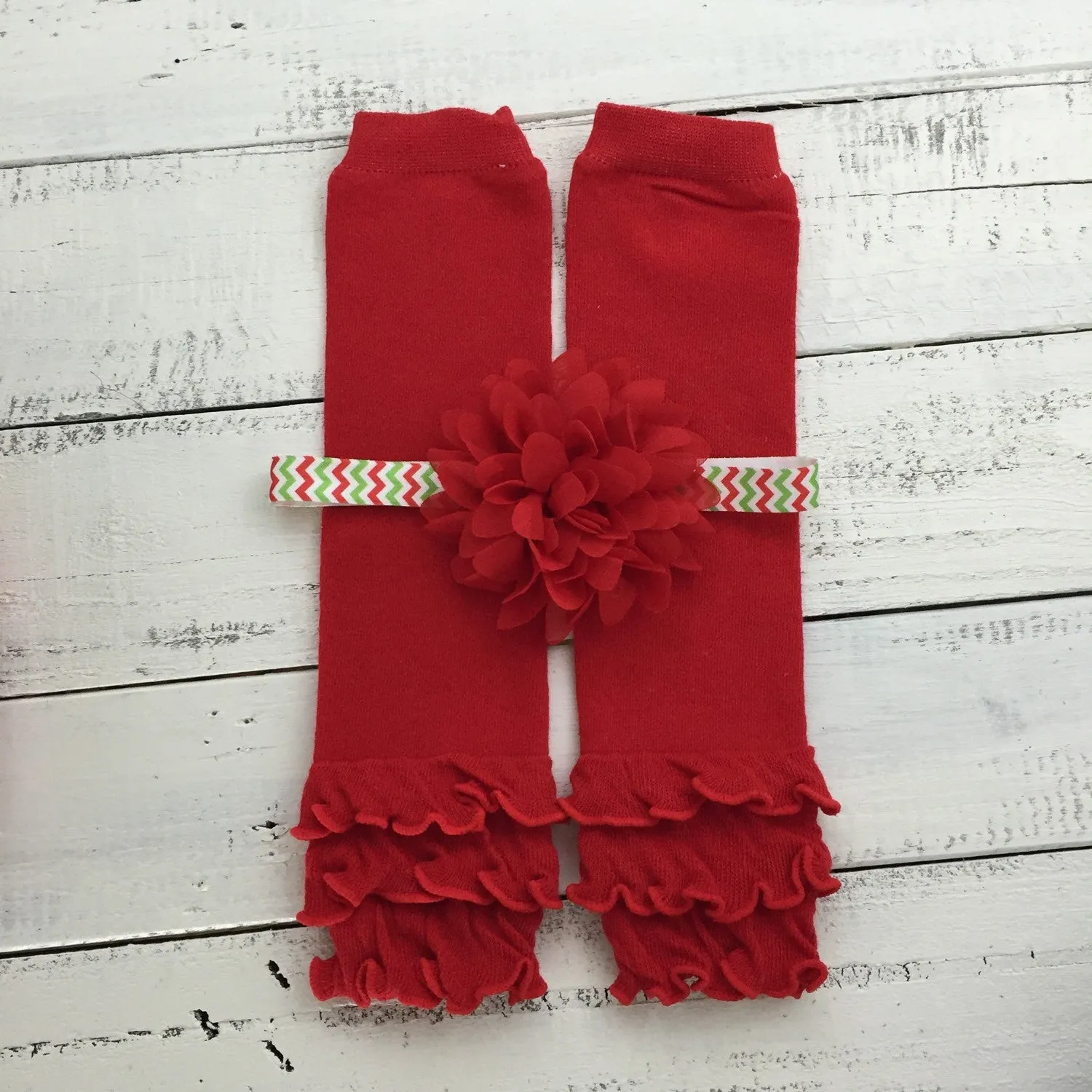 Red ruffle bottom leg warmers and choice of headband