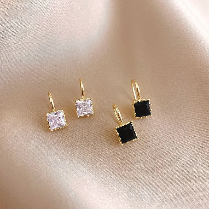 Retro-Chic Women's Square Shape Zircon Drop Small Earrings