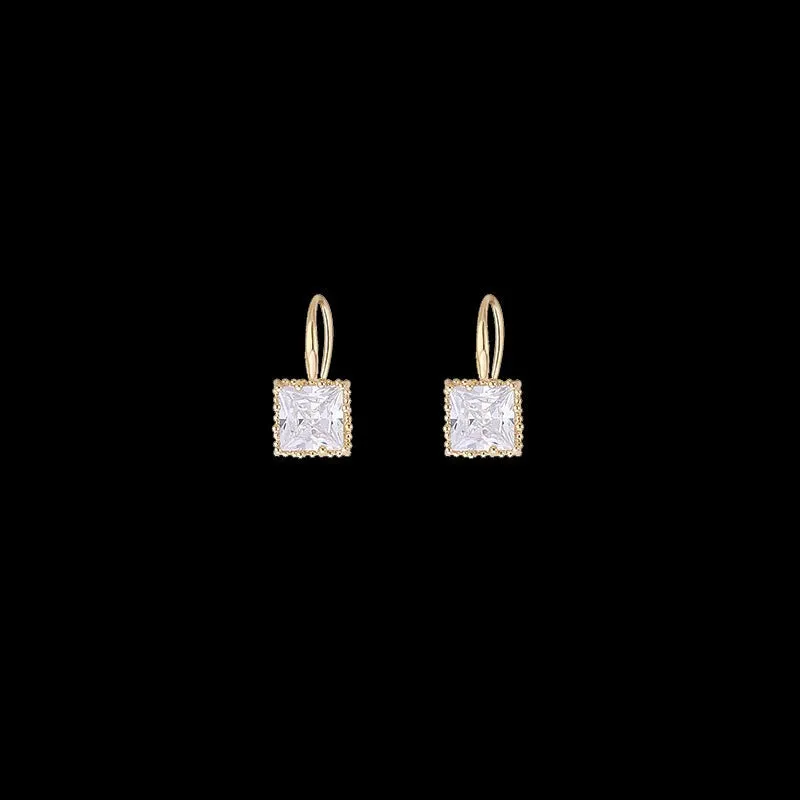 Retro-Chic Women's Square Shape Zircon Drop Small Earrings